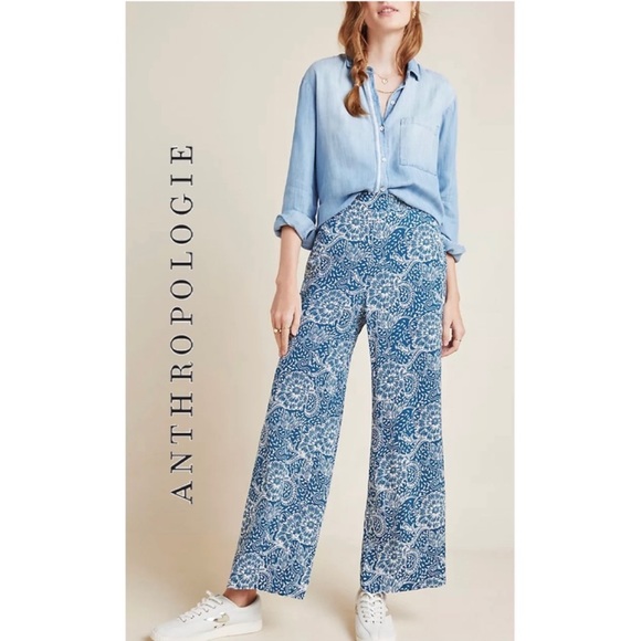 Anthropologie Pants - Anthropologie Maeve side slit floral print wide leg pants 🍃